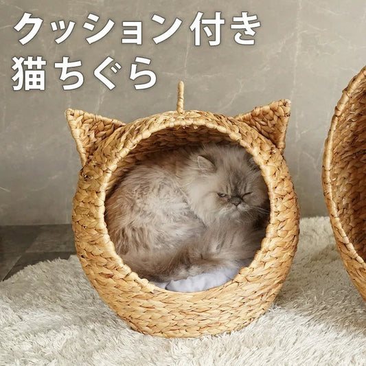 【CELLUTANE】B143 藤編造型寵物窩(附靠墊) 貓窩/狗窩/寵物窩/透氣寵物窩/寵物睡墊/貓咪睡墊
